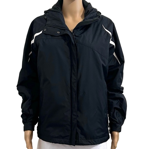Columbia Hooded Water Resistant Women’s Black Jacket with White Trim - Picture 1 of 6